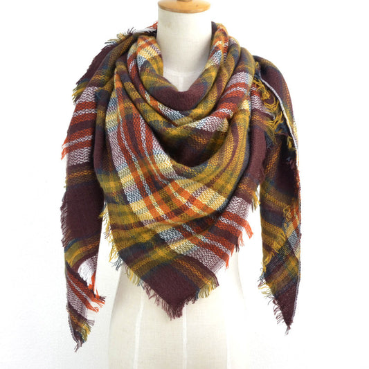 British Style Striped Plaid Triangle Scarf Shawl Fringed Scarves