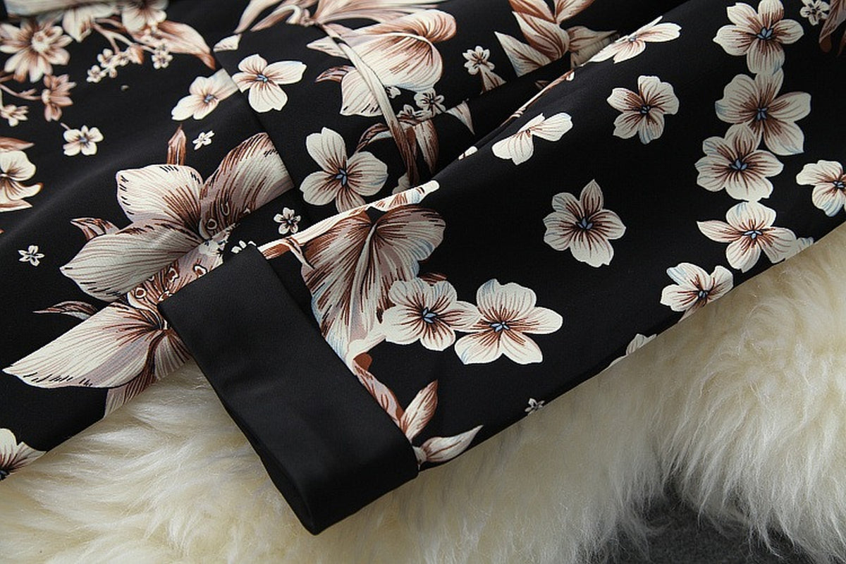 Elegant Printing Single Button Elastic Waist Suit Mini Pleated Skirt Two-piece Set