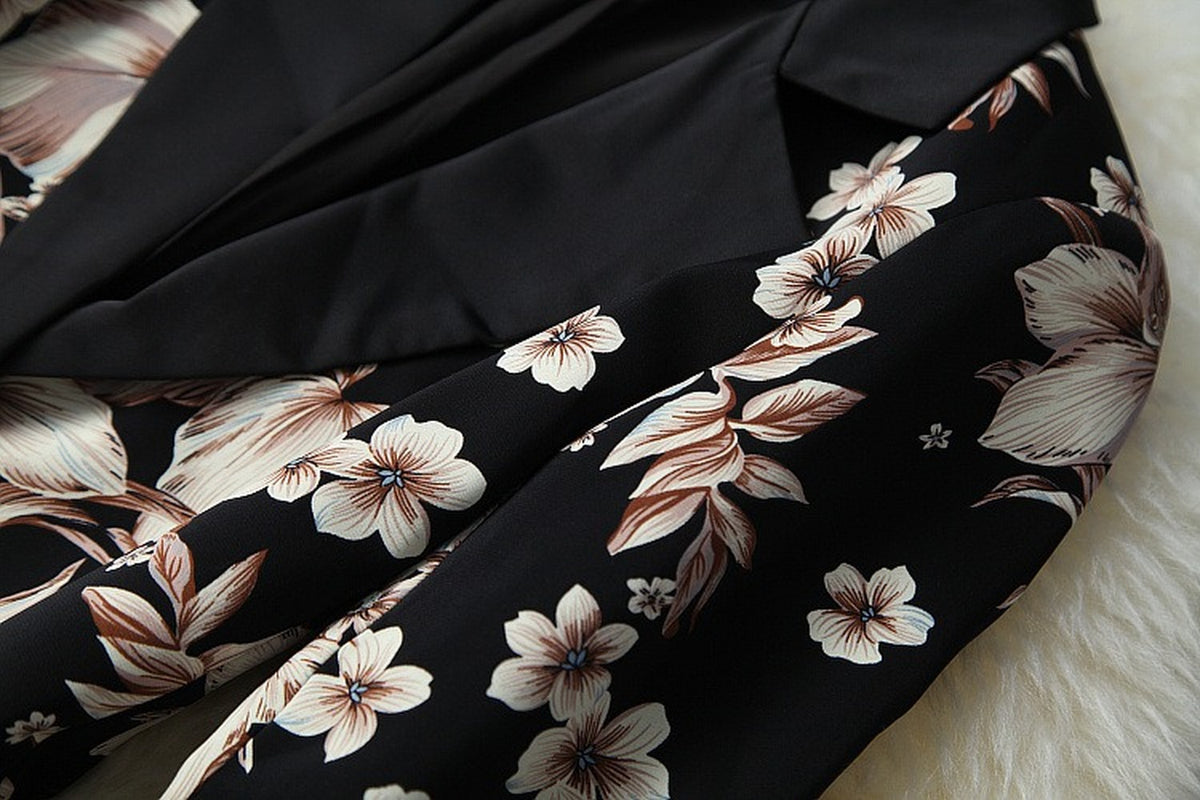 Elegant Printing Single Button Elastic Waist Suit Mini Pleated Skirt Two-piece Set