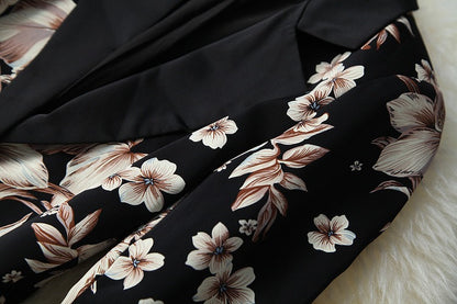 Elegant Printing Single Button Elastic Waist Suit Mini Pleated Skirt Two-piece Set