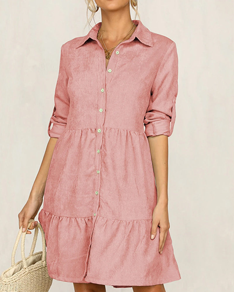 Casual Single-Breasted Shirt Half Sleeve Mini Dresses