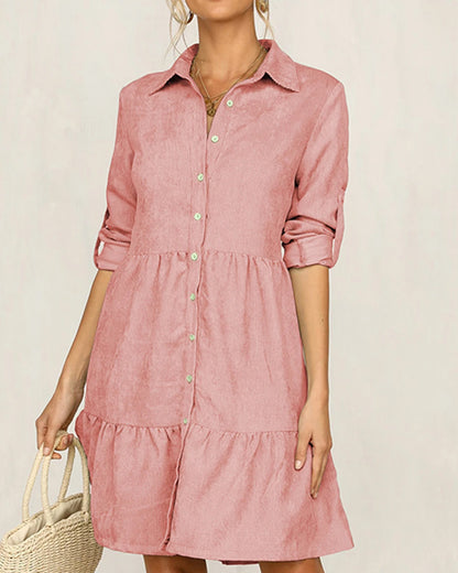 Casual Single-Breasted Shirt Half Sleeve Mini Dresses