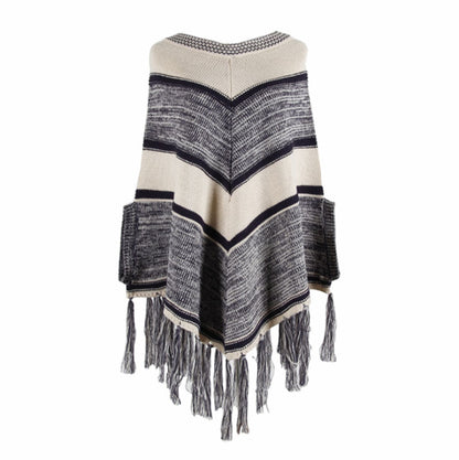 Tassel Fringed Pullover Geometric Pattern Sweater Cloak Shawl Cape
