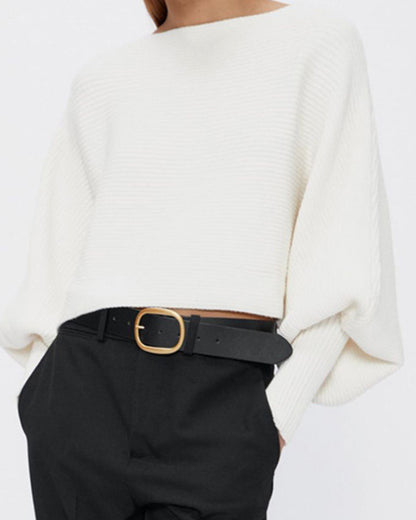 Lantern Sleeve Round Neck Knit Sweaters Shirts