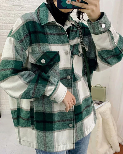 Contrast Single-breasted Lattice Pocket Cardigan Coat