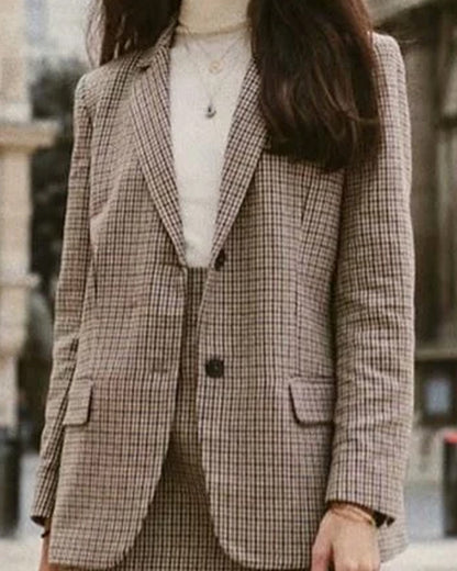 Single-breasted Houndstooth Coat Blazer Skirt Two-piece Suit