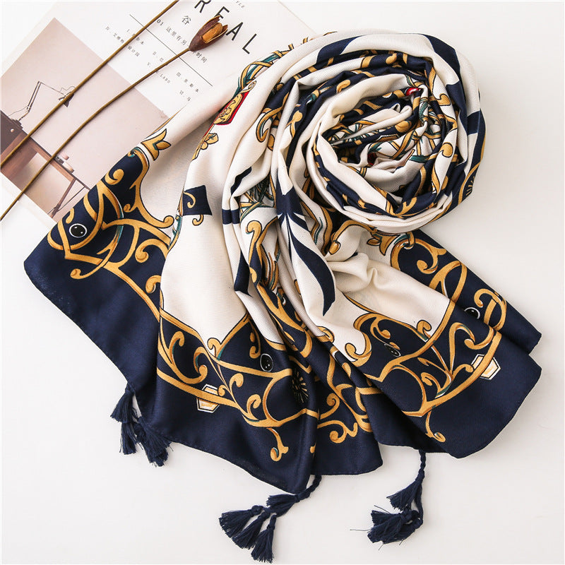Tassel Printed Twill Scarf Shawl for Women Ladies Girls