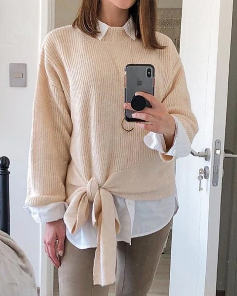 Casual Office Style Bowknot Knitting Sweater