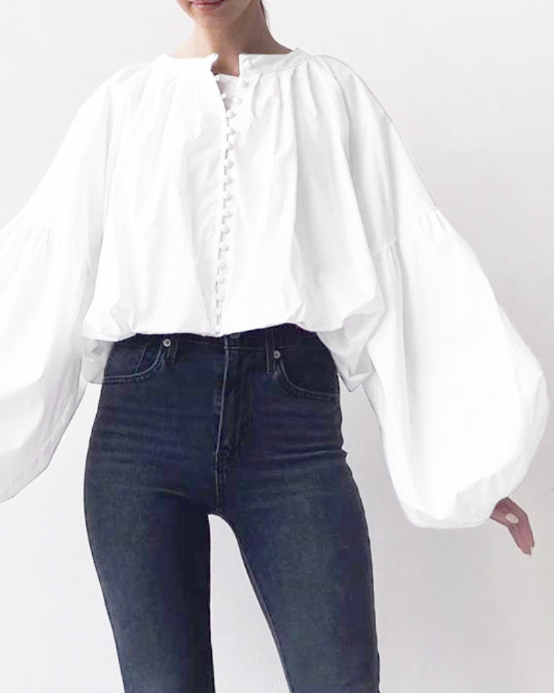 Single-breasted Puff Lantern Sleeve Shirts
