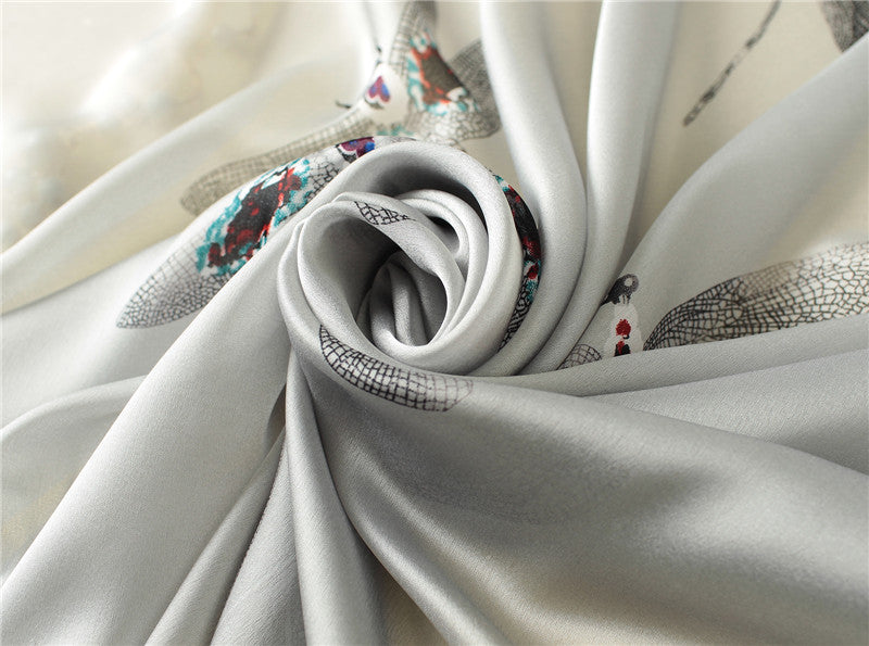 Animal Dragonfly Print Silk Scarf Silky Shawl Wrap for Women Ladies Girls 90x180