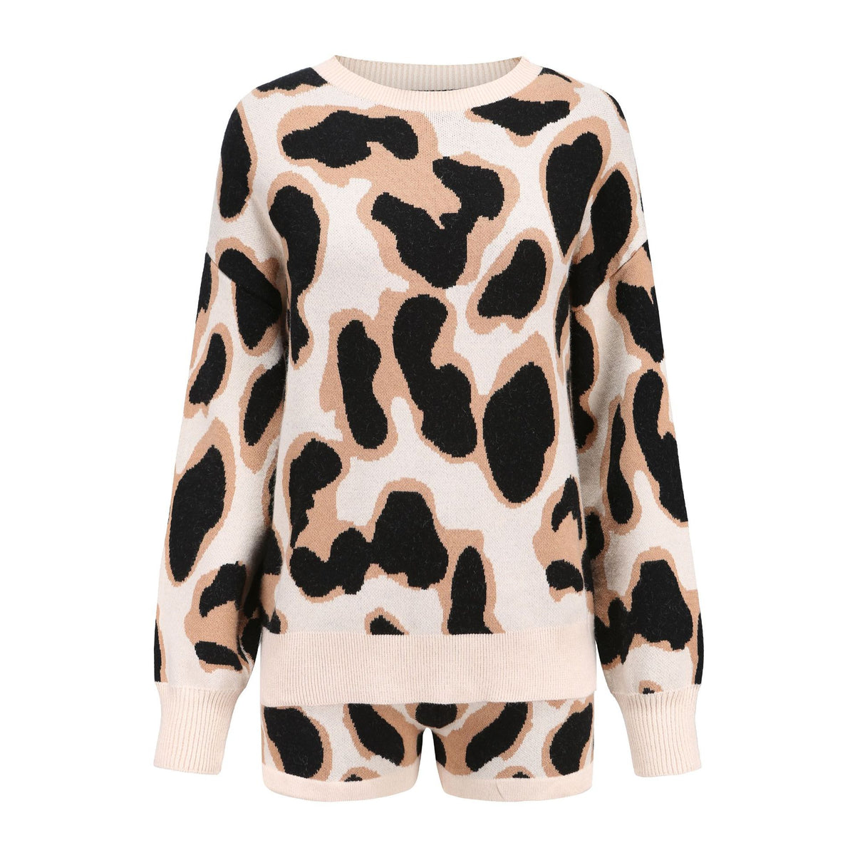 Leopard Shorts Sweater Loungewear Two Pieces