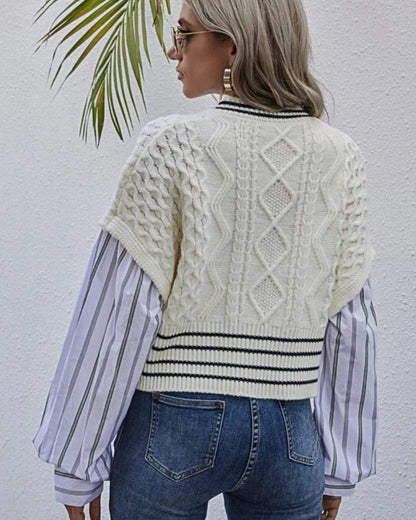 Argyle Pattern Knit Pit Striped Vintage Splicing Sweaters