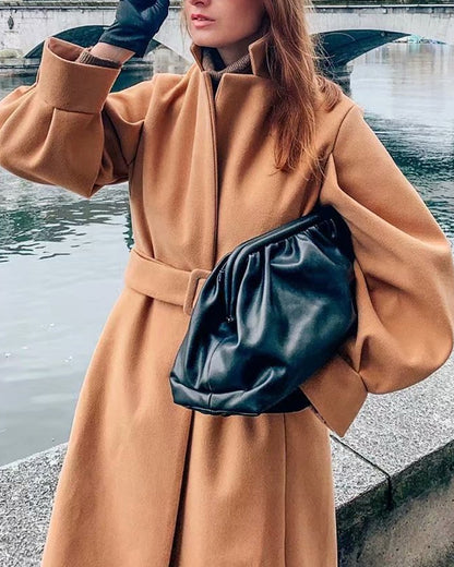 Bubbles Puff Sleeve Single-breasted Lapel Lace-up Coat