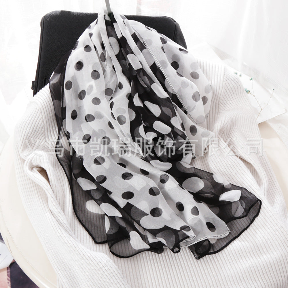 Lotus Printed Long Thin Silk Scarf for Women