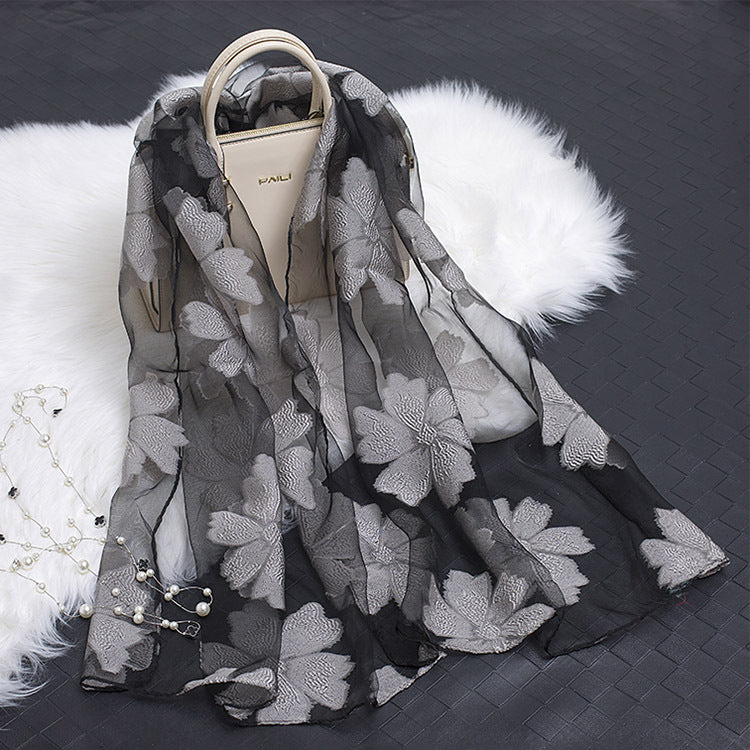 Lotus Floral Silk Scarf for Women