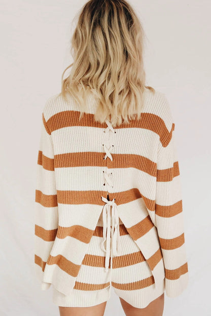 Women's Stripe Sweater Shorts Suit Set