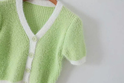 Mohair Single-breasted Knitting Short Cardigan Green