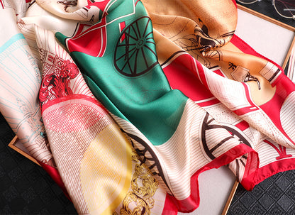 Colorful Print Silk Scarf Silky Shawl Wrap for Women Ladies Girls 90x180
