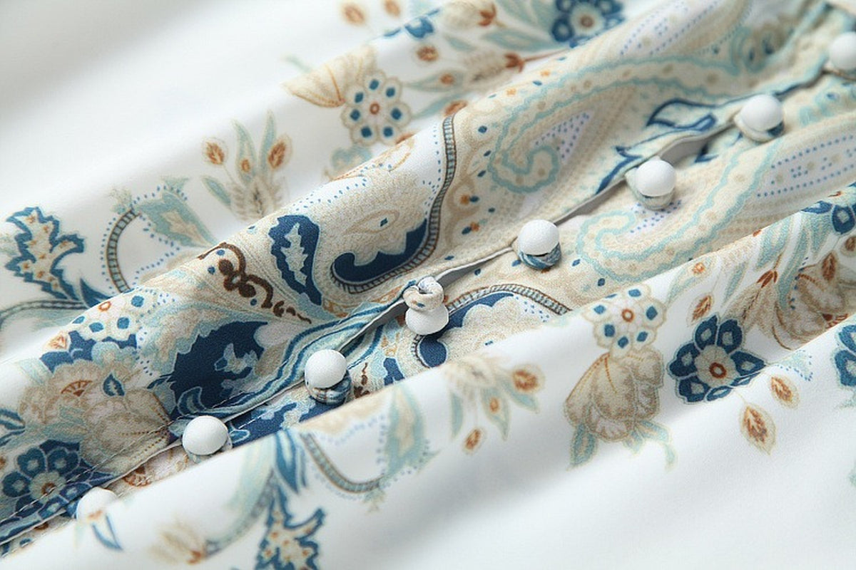 Elegant Floral Print Lantern Sleeve Shirt Belt Shorts Two-piece Set