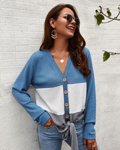 Women's Casual V-neck Single-Breasted Cardigan Sweater