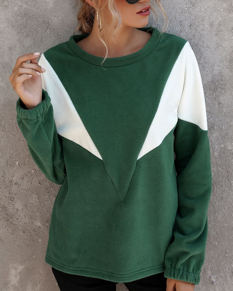 Simple V-Shaped Crew Neck Long Sleeve Sweater