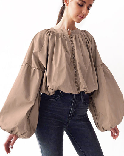Single-breasted Puff Lantern Sleeve Shirts