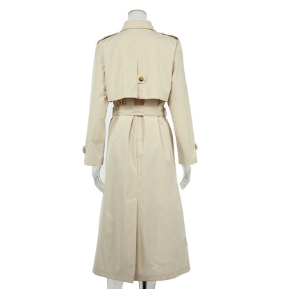 Splicing Lapel Lace-up Belt Windbreaker Coat