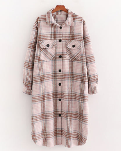 Single-breasted Pocket Geometry Plaid Elastic Sleeves Outerwear