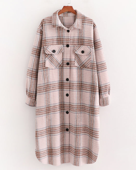 Single-breasted Pocket Geometry Plaid Elastic Sleeves Outerwear