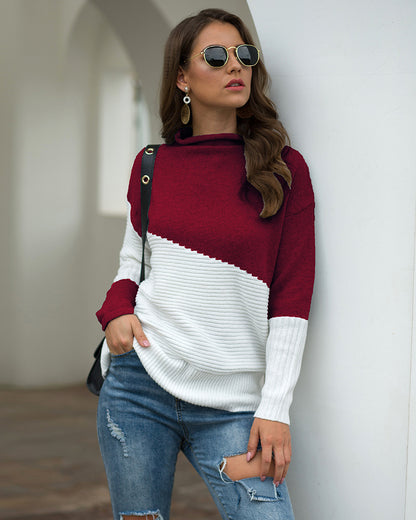 Round Neck Irregular Splicing Long Sleeve Sweater