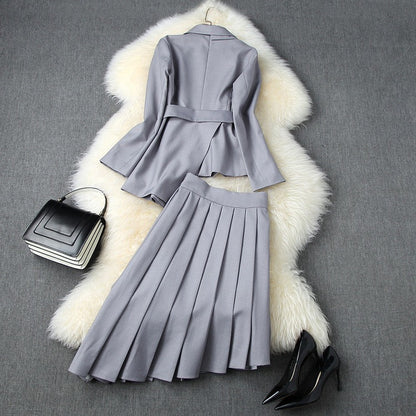 Elastic Waist Lace-up Irregular Skirt Blazers Suit Two-piece Set