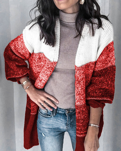 V-neck Contrast Knit Sweater Cardigans