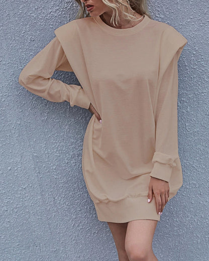 Round Neck Shoulder Pads Bodycon Mini Dresses