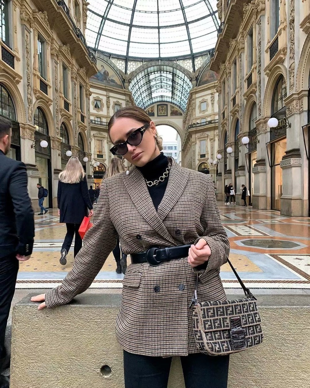 Double-breasted Houndstooth Suit Coat Cardigan Blazers