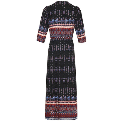 Bohemian Print Dress Beach Skirt V-neck 1/2 Sleeves Plus Size Boho Floral Dresses