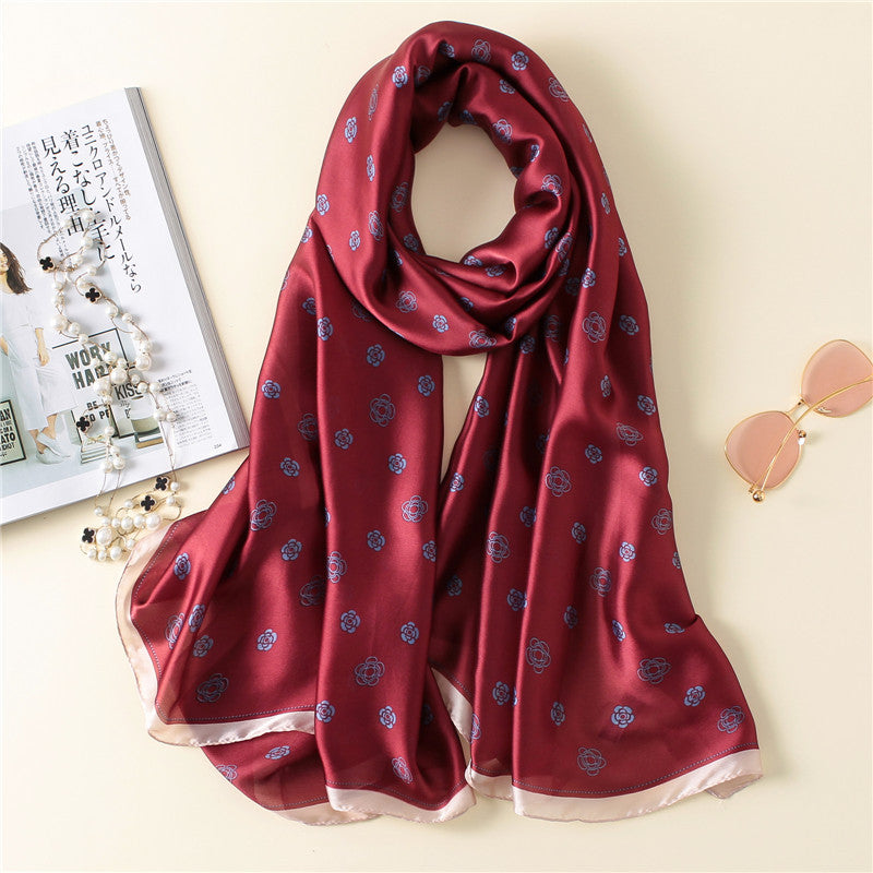 Rose Print Thicken Warm Silk Scarf Shawl Wrap for Women Ladies Girls 90x180