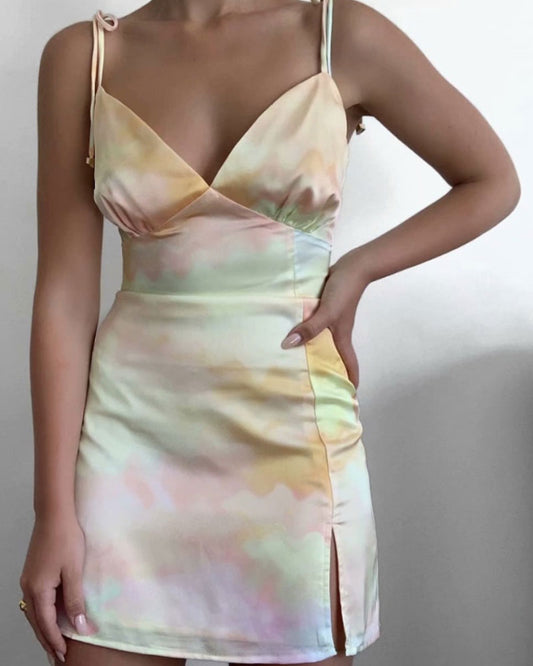 Backless Strappy Tie Dye Lace-up Party Bodycon Mini Dresses