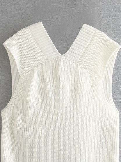 Knitted Sleeveless V-neck Long Vest Pullover Sweaters