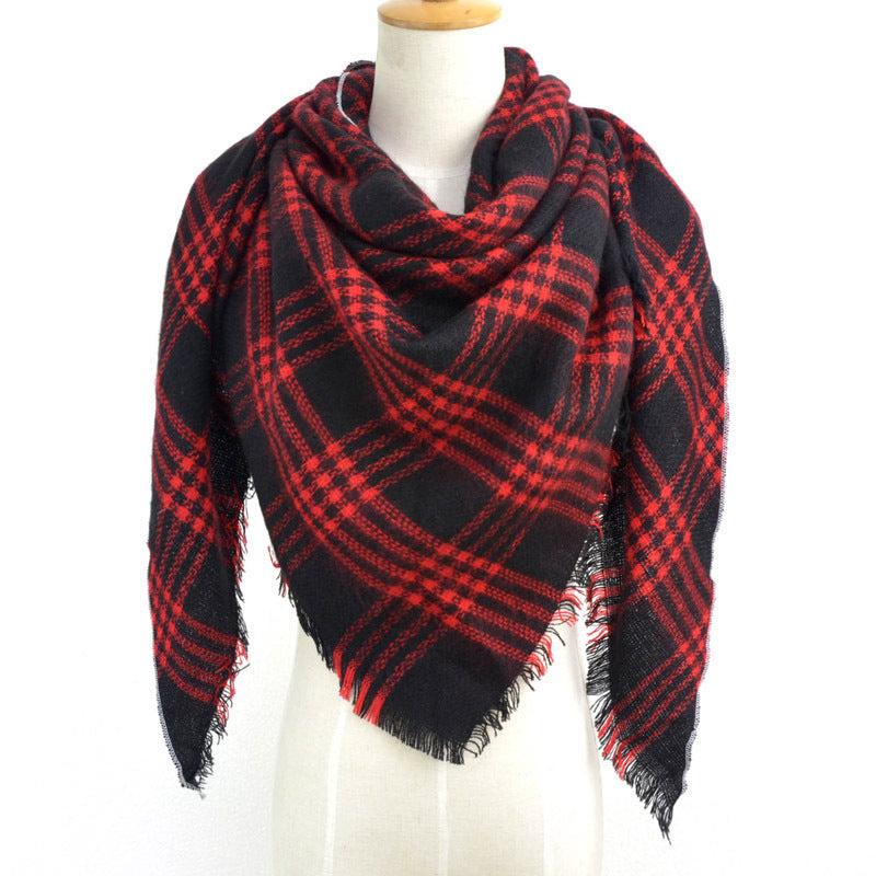 British Style Striped Plaid Triangle Scarf Shawl Fringed Scarves