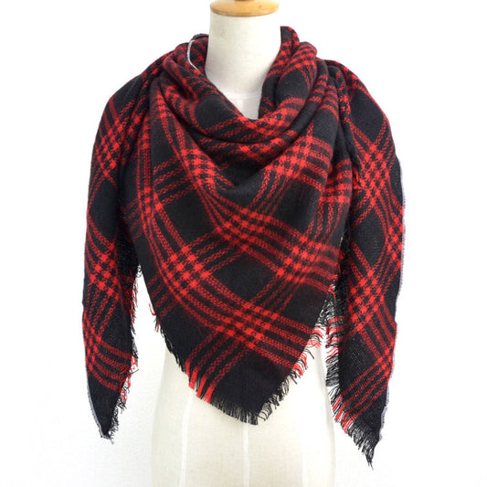 British Style Striped Plaid Triangle Scarf Shawl Fringed Scarves