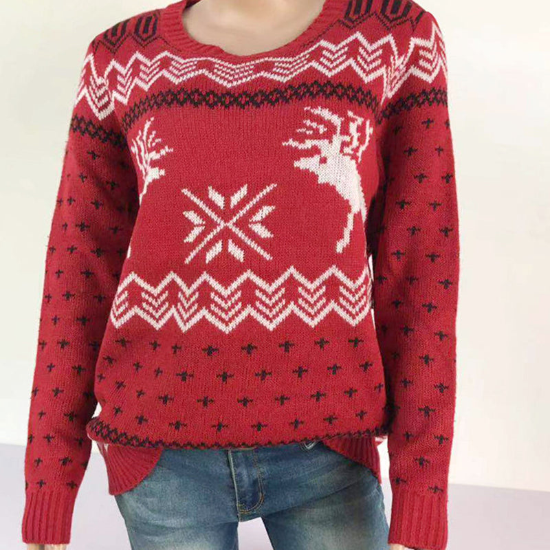 Christmas Snowflake Fawn Jacquard Long Sleeve Sweater