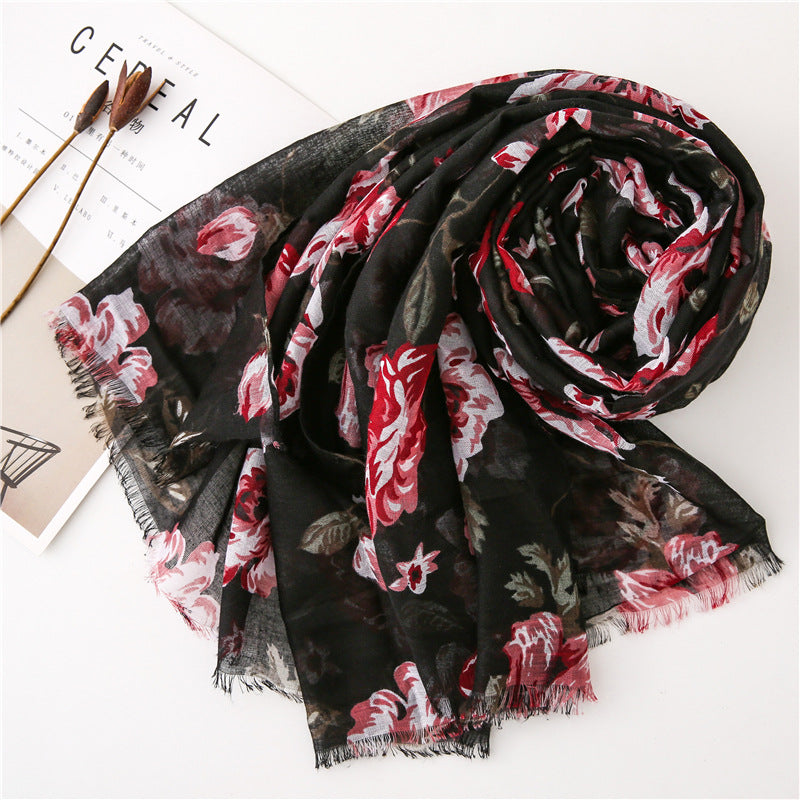 Flower Printed Scarf Ethnic Shawl for Women Ladies Girls