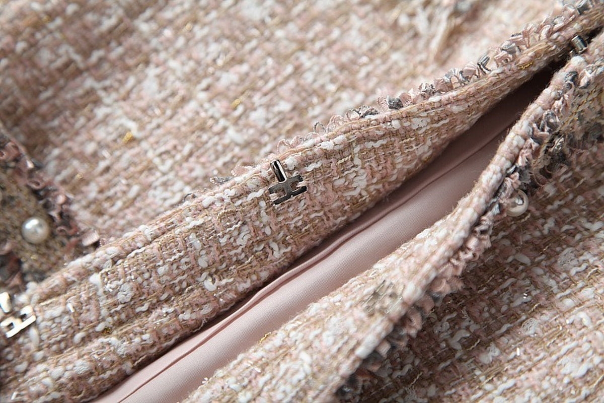 Single-breasted Tweed Blazers Mini A-line Skirt Suit Two-piece Set