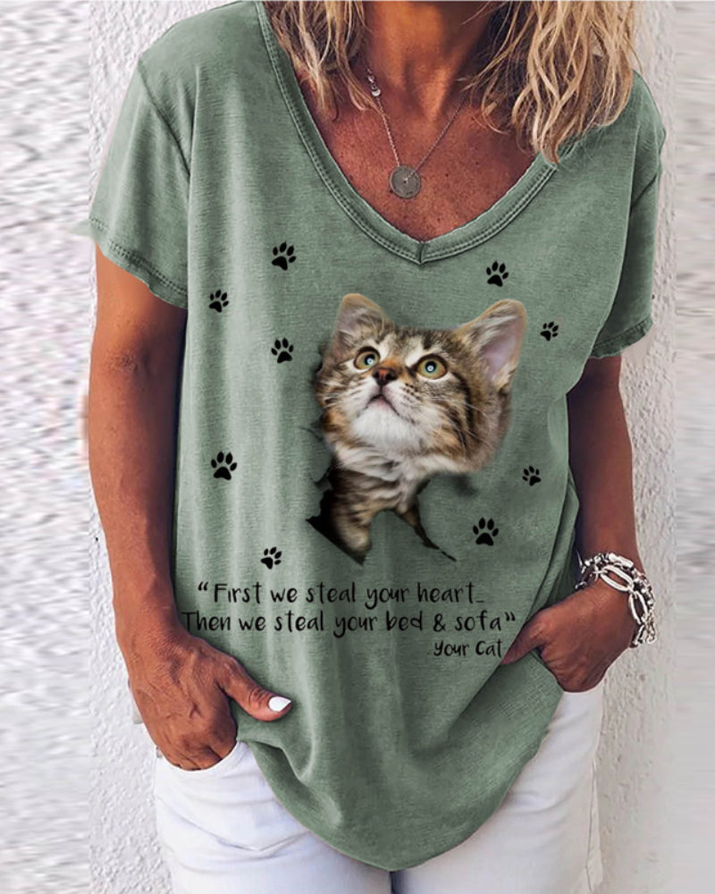 Round Neck Floral Printed T-Shirts Blouses