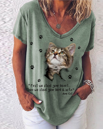 Round Neck Floral Printed T-Shirts Blouses
