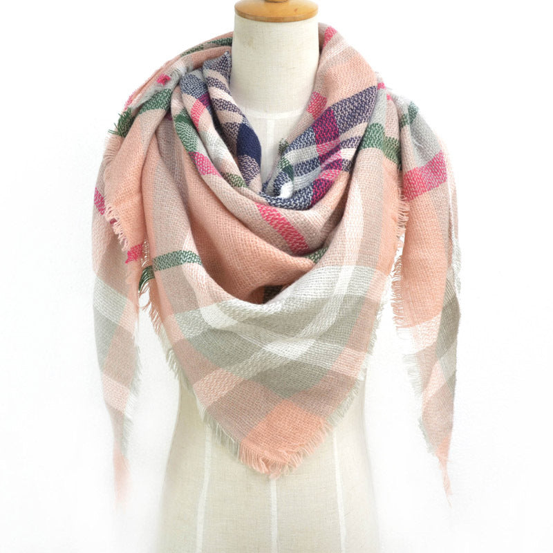 British Style Striped Plaid Triangle Scarf Shawl Fringed Scarves