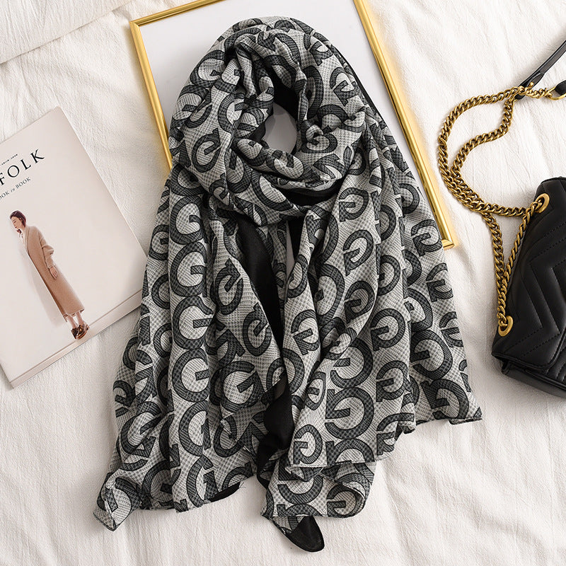 Letter GG Casual Silk Scarf for Women Long Scarves Women