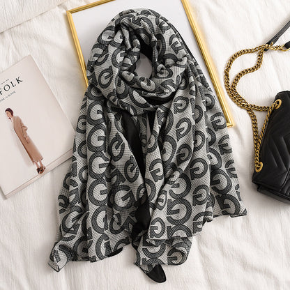 Letter GG Casual Silk Scarf for Women Long Scarves Women