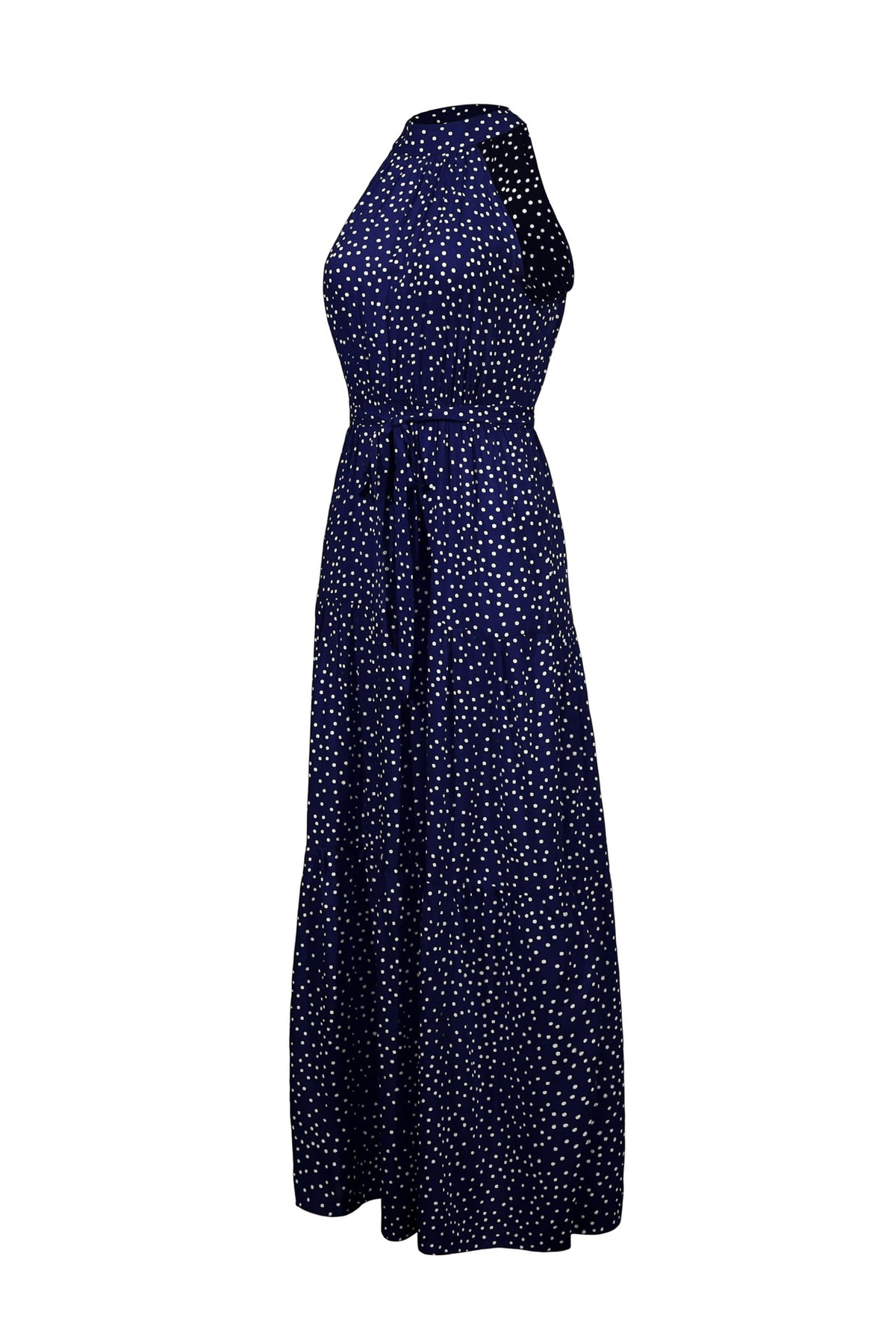 Navy Blue Wave Bohemian Boho Printed Hanging Neck Straps Maxi Dresses