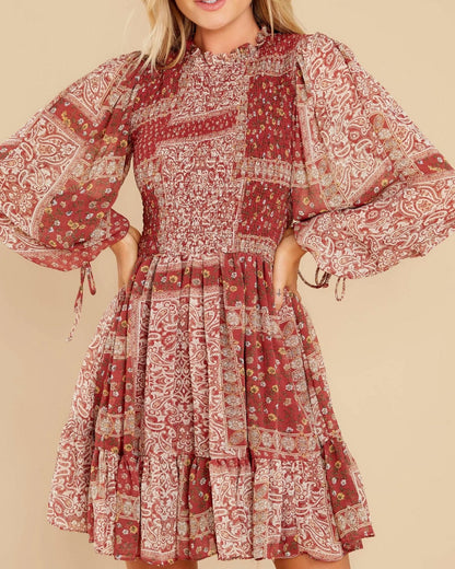 Boho Shirred Frill Floral Vacation Skater Mini Dresses